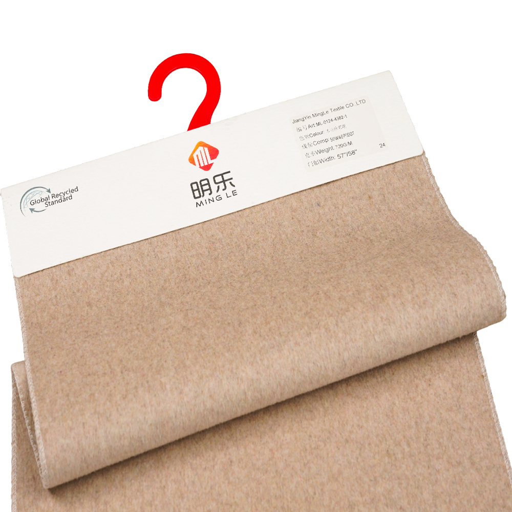 50% صوف، 40% بوليستر، 10% ألياف أخرى، 720 جم/م، لون عجينة الفول، نسيج صوف سميك مزدوج الجوانب، ML-0124-4382-1