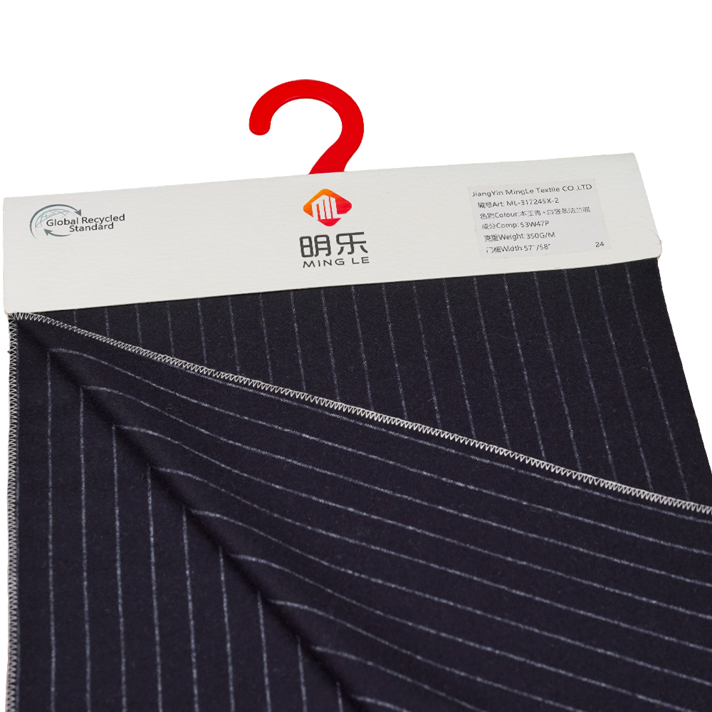 53% صوف، 47% بوليستر، 350 جرام/متر، Zhiqing + أبيض، قماش فلانيل مخطط رأسيًا، ML-317245X-2